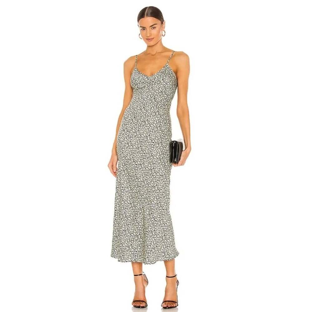 AllSaints Bryony Ditsy Dress US Size 0 Black Floral Maxi Slip Dress EUC
